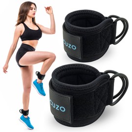 ZOCUZO Ankle Straps (Pair) for Cable Machines - Ideal for Leg and Kickback Glute Workouts Comfortable Adjustable Padded Ankle Wrist Cuffs for Men Women D-Ring Leg Straps (Black)