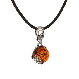 Artisana-Schmuck Amber Pendant (without collar), small round pendant made of amber and 925/000 sterling silver, 925/000 sterling silver Baltic Amber, Amber