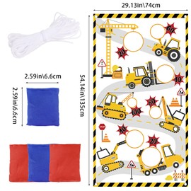 Construction Truck Toss Game Banner with 4 Bean Bags - Indoor Outdoor Excavator Throwing Theme Party Game Banner Construction Birthday Party Supplies for Kids Adults