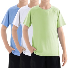 Zoofly Pack of 3 Boys' Short-Sleeved Rash Guard Shirt with UPF 50+ Protection, Children's UV Swimming Shirt, Quick-Drying, White/Yellow/Blue