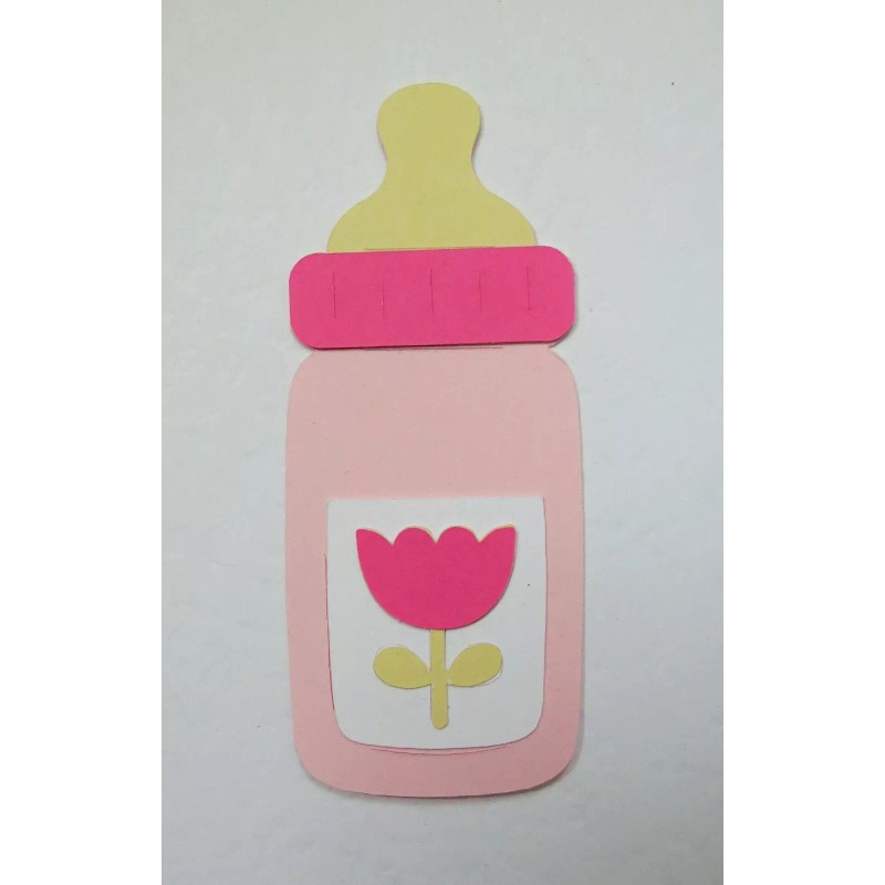 Baby Girl Bottle Bib Rattle Binkie Bib Die Cut Paper