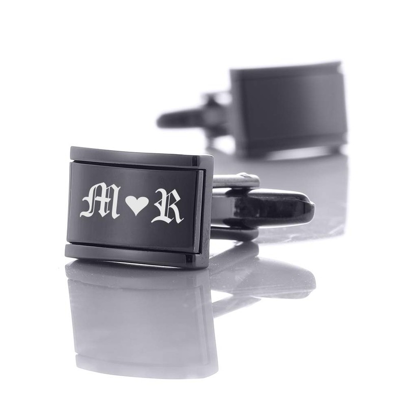aplusashop ID Cufflinks Black + Engraving Stainless Steel Wedding Business