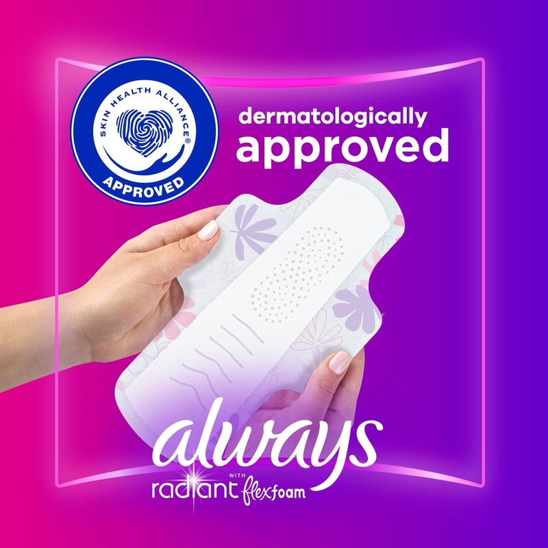 Always Radiant Feminine Pads for Women, Flexfoam Pads with Wings,