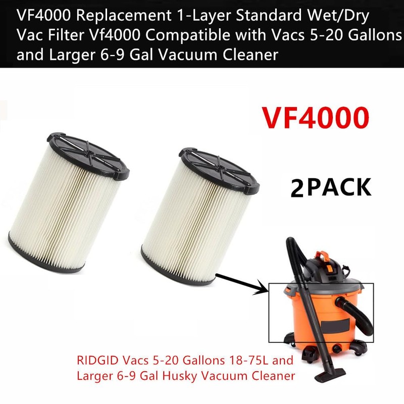 2 PACK Amigriki VF4000 Replacement 1-Layer Standard Wet/Dry Vac Filter