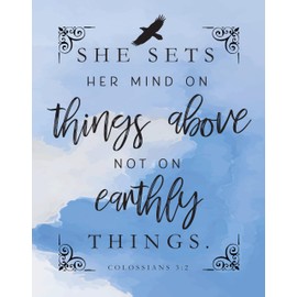 Bible Verse - She Sets Her Mind on Things Above - Colossians 3:2-28x36 Unframed Print, Inspirational Bible Verse Home Decor, Religious Bedroom Decoration, Scripture Clouds Art, Christian Gift Idea