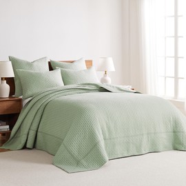 Levtex Home - Cross Stitch Desert Sage Bedspread Set - Queen Quilted Bedspread and Two Standard Shams - Cross Stitch Pattern - Bedspread (104X106in.) and Sham (20x26in.) - Cotton