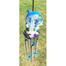 Gifts & Decor Ocean Aqua Marine Dolphin Family Swimming Resonant Relaxing Wind Chime Patio