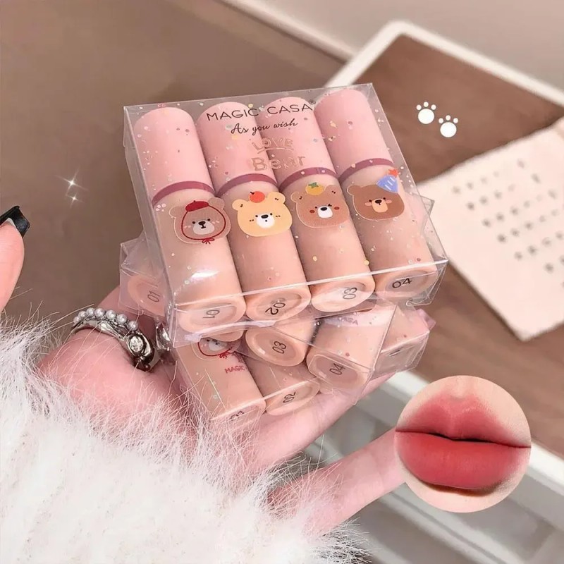 Set De Esmaltes De Labios Mini Bear, 4 Unidades, Pintalabios