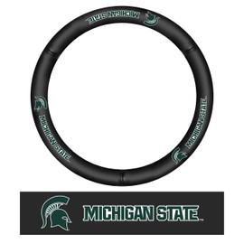 FANMATS 40515 Michigan State University Genuine Leather Steering Wheel Cover | Black 15"x15"
