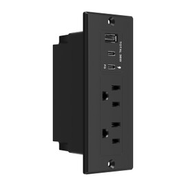 LIDER PD 36W Recessed Outlet Station with USB-A and USB-C Ports, Power Delivery, Tamper-Resistant Receptacles, Power Strip for Desks and Cabinet, Black, 6.5ft Cord, ETL Listed