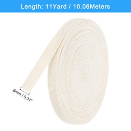 sourcing map Twill Tape, 1Pcs 11 Yard x 8mm - Cotton Fabric Ribbon, Roll Herringbone Tape for Clothing, Accessories, Bags (Beige White)