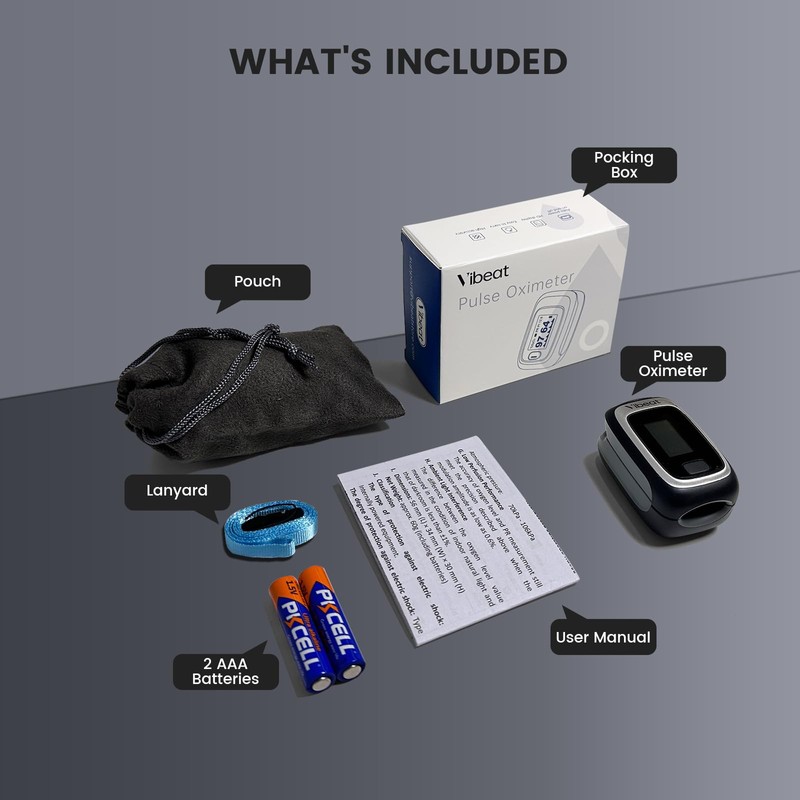 Vibeat Fingertip Pulse Oximeter, Blood Oxygen Saturation Monitor, Finger O2