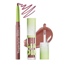Set de Brillo de Labios, 2 En 1 Lip Combo Labios, 1 Labiales Líquidos Mate y 1 Delineadores, Lápiz Labial de Larga Duración, Pintalabios Permanente Para Maquillaje de Mujer (Berry Ruby)