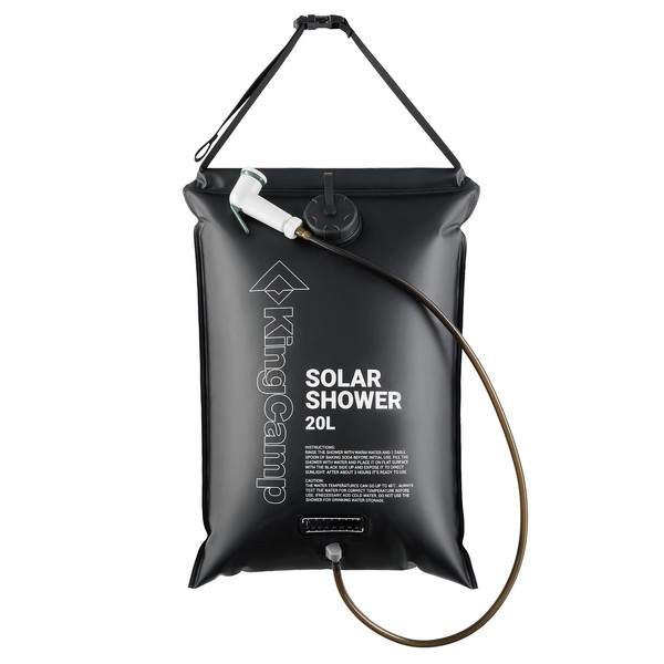 KingCamp Portable Shower, 6.6 gal (20 L), Simple Shower, Solar Shower, Temperature Display, Adjustable Strap, Outdoor, Camping, Shower, Solar Shower, Portable, Convenient, Outdoor, Water Play, Disaster Prevention, Black