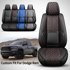 DuDuWang Car Seat Cover Custom Fit for Dodge Ram 1500 2500 3500 2002-2025 Faux Leather Seat Cover Set Compatible with Crew Quad Regular Cab Pickup Truck Cushions (Black & Blue, Front Seat)