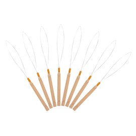 Beavorty 8pcs Hair Extension Loop Needle Threaders Bead Device Tools Set Wooden Handle Crochet Hooks For Wigs Hair Braiding And Styling For Salon And Home Use