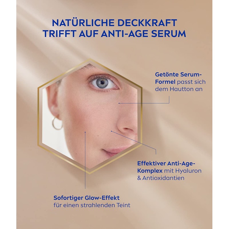NIVEA 3-in-1 Hyaluronic Serum Foundation Dark (30 ml), Anti-Age Foundation