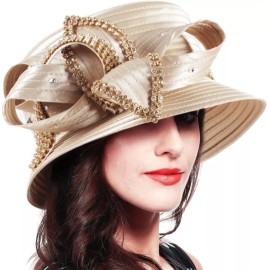 FORBUSITE Women's Church Kentucky Dress Derby Hats for Women 5 COLORS - Champagne