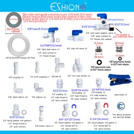 ESHIONG NSF Certified 3/8" O.D. Push to Connect Fittings for RO (Reverse Osmosis) Water Filter 30 pcs+30 feet 3/8" Water tubing.