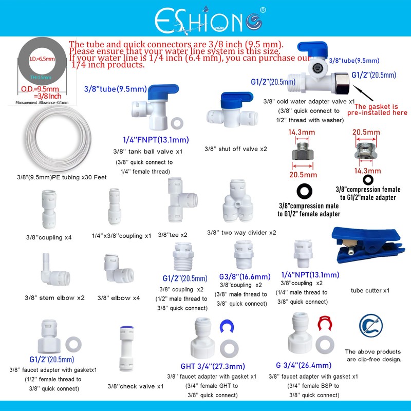 ESHIONG NSF Certified 3/8" O.D. Push to Connect Fittings for