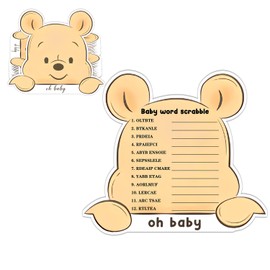 30PCS the Pooh Baby Shower Game Cards, Winnie Baby Word Scrabble Cards, Funny Games Card for New Parents, Baby Shower Cards for Baby Shower Decorations, Baby Shower Party Activity Supplies 6*6IN