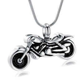 Motorcycle Cremation Jewelry Memorial Urn Necklace for Ashes Holder Funeral Keepsake Jewelry for Loved Ones (Silver)