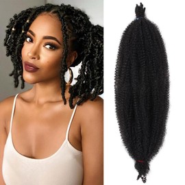 Mscat 24 Inch Pre-Separated Springy Afro Twist Hair 3 Packs Natural Black Marley Twist Crochet Braiding Synthetic Hair Extensions (8 Strands/Pack,1B#)