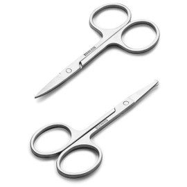 LePinko Facial Hair Small Grooming Scissors For Men Women - Eyebrow, Nose Hair, Mustache, Beard, Eyelashes, Ear Trimming Kit - Curved and Rounded Safety Tip Clippers For Hair Cutting - 2PCS Silver