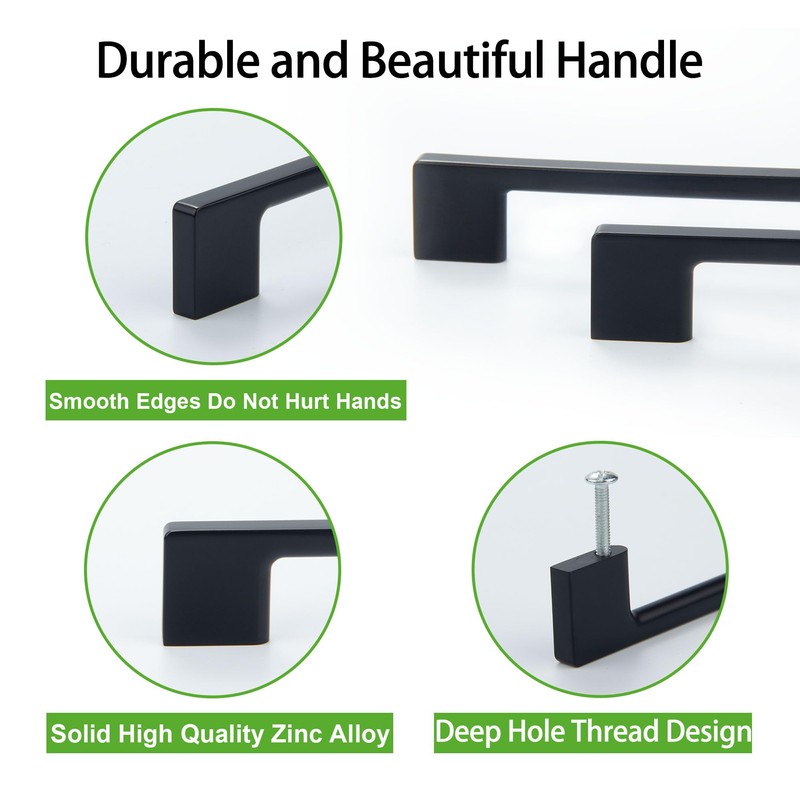 TUNNY 10 Pack Classic Cabinet Handles-3"/76mm Screw Spacing Matte Black
