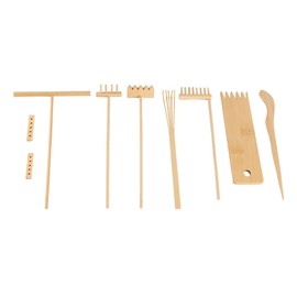 Sarini 7 PCS Garden Rake Kit Complete Zen Rake Tools Set with Bamboo Rakes Holder and Moss Rakes Brush Spoon Ideal for Sand Garden Maintenance for Men Women