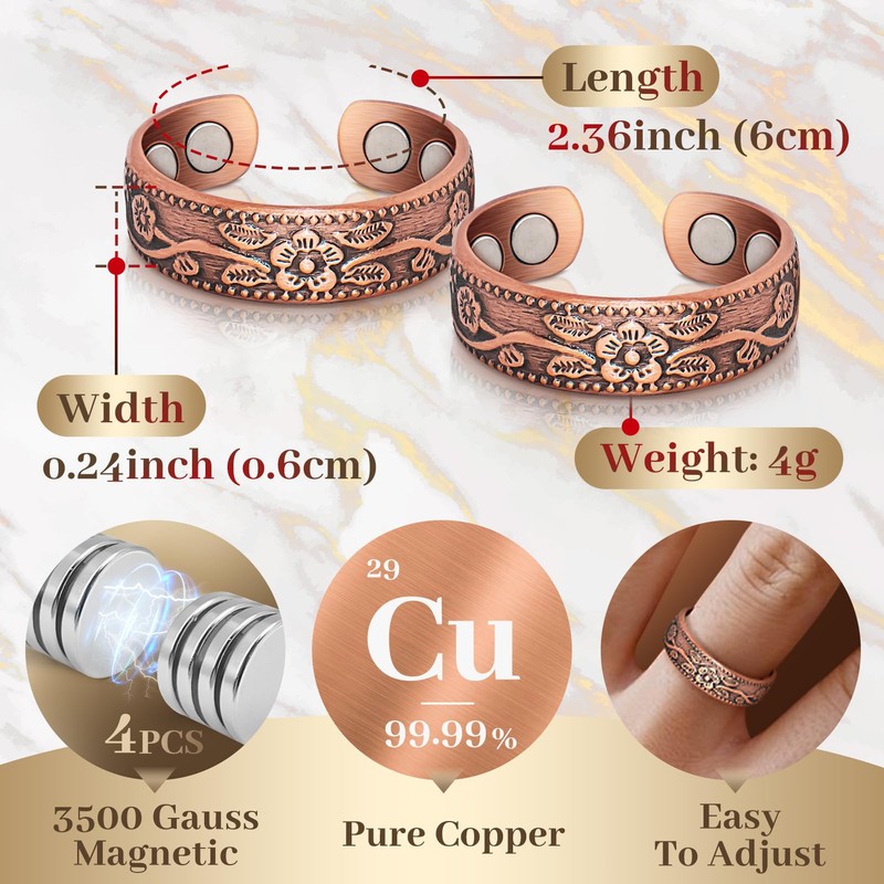 Copper Rings for Women, Thumb Rings 99.99% Pure Copper Magnetic