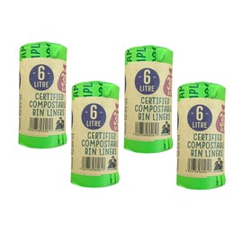 Eco Green Living Plastic Free Bin Liners, Designed to Decompose Naturally, Leak-Proof, Heavy Duty Food Waste Bin Liners, 6 Litres, 30 Bags, Pack of 4