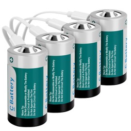 Fitinoch 4 Pack Rechargeable Lithium C Cell Batteries 4100mWh, Long-Lasting 1.5V C Size Battery with USB Charging Cable