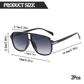 FveVqe 2Pcs Sunglasses Women for aviator, Retro Vintage Square, Sunglasses Men's Vintage 70s Pilot Style(Gradation Grey and Gradation Brown)