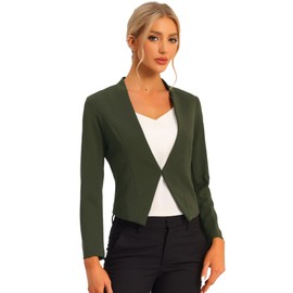 Allegra K Women Collarless Work Office Business Casual Cropped Blazer Army Green X-Small