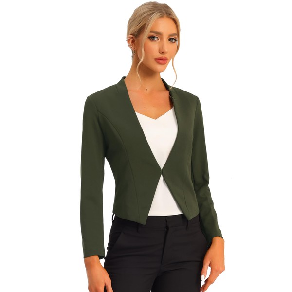 Allegra K Women Collarless Work Office Business Casual Cropped Blazer