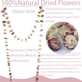 CITYES Dried Flowers Garland Pink Real Daisy Sunflower Garlands 10.5ft 63 Pcs Natural Dried Daisy Flowers Heads Gerbera Daisies Dry Flower Arrangements for Wedding Boho Decor Home Party Wall Hanging