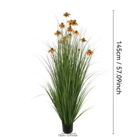 ECOFOREST 57-Inch Artificial Grass Plant with Lifelike Echinacea Flowers, Indoor/Outdoor Decor, Housewarming Gift, Yellow, 1 Pack