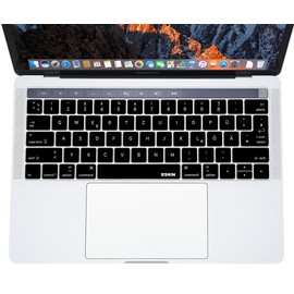 XSKN German Language Keyboard Skin Cover for Touch Bar MacBook Pro 13 (A2159 A1706 A1989) & MacBook Pro 15 (A1707 A1990) with Touch Bar Protector US EU Layout (Black)