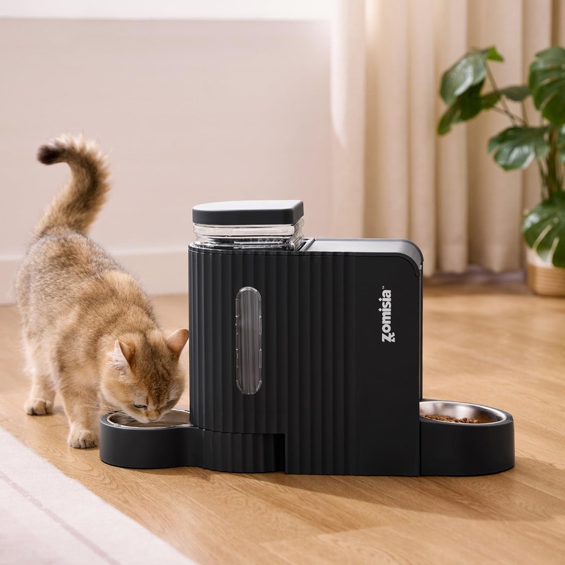 ZOMISIA Gravity Cat Feeder and Water Dispenser with 304 Stainless