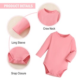 ROMPERINBOX Baby Girl Long Sleeve Onsies 18-24 Months, Baby Girl Onsies Pink White Purple 3 Pack Knitted Solid Baby Bodysuit Crew Neck Multicolors (Pink/White/Purple, 18-24 Months)