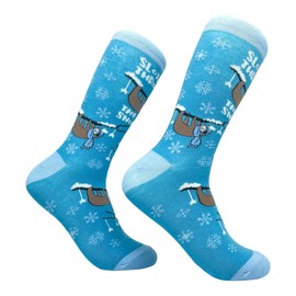 Slothing Through The Snow Socks Funny Christmas Sloth Santa Claus Graphic Novelty Calzado, Azul / Patchwork, Womens (5-10)