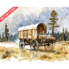 Fantasy Covered wagon in countryside 8x10 Print