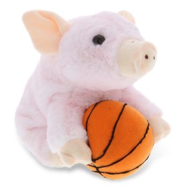 DolliBu Squat Piggy Stuffed Animal with Basketball Plush - Soft Plush Huggable Pig, Adorable Playtime Plush Toy, Cute Farm Life Gift for Kids, Adults - 7 Inch