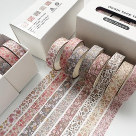 YUBX Vintage Washi Tape Set 8 Rolls Thin Retro Decorative Antique Patterns Masking Tapes for Arts, DIY Crafts, Journals, Planners, Scrapbook, Wrapping (Little Flowers)