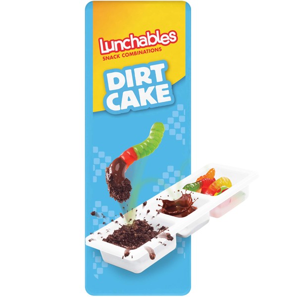 Lunchables Dirt Cake Snack Pack with Chocolate Cookie Crumbs (Chocolate Marshmallow Frosting & Gummy Worms 12 ct Pack 1.95 oz Trays)