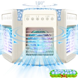 Portable Air fan with 180°Oscillation, 20H Cooling Time Swamp Cooler, 4 Wind Speed Portable AC, Built-in Ambient Lighti AC Unit 4173