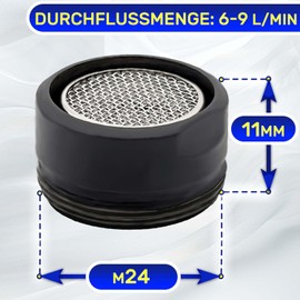 Aerator for taps with connection M24, made of brass in black lacquered, 10 year guarantee MONTERAL