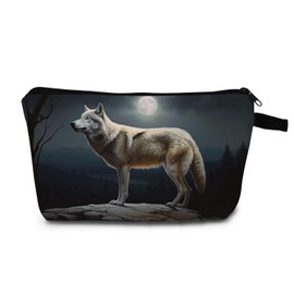 MoCaliduccious Wolf Makeup Bag for Women Travel Cosmetic Organizer Bag Teacher Appreciation Gifts Small Zipper Toiletry Bag