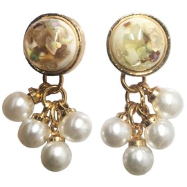 Fashion Marble Crystal Earrings with Dangle Chain Pearls Gold Platted Jewelry (Ivory)